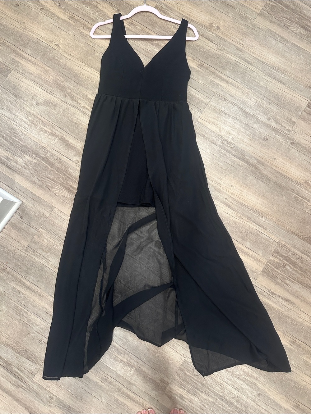 J for Justify Black V-Neck High-Low Chiffon Evening Dress Sz L